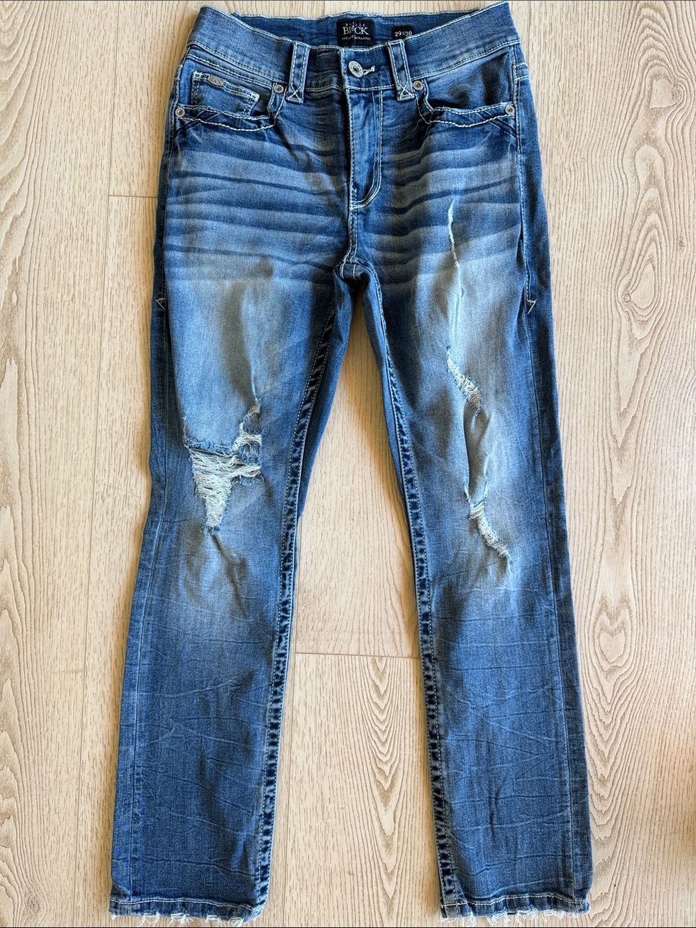 BKE Buckle Black Distressed Straight Jeans - Medium Blue 29x30